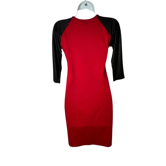 Jonathan Logan Red & Black Raglan Sleeve Dress Medium 95% Poly 5% Spandex Made I - Picture 2 of 6